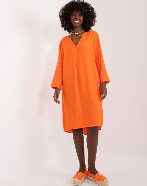 Pomarańczowa luźna sukienka z kieszeniami SUBLEVEL